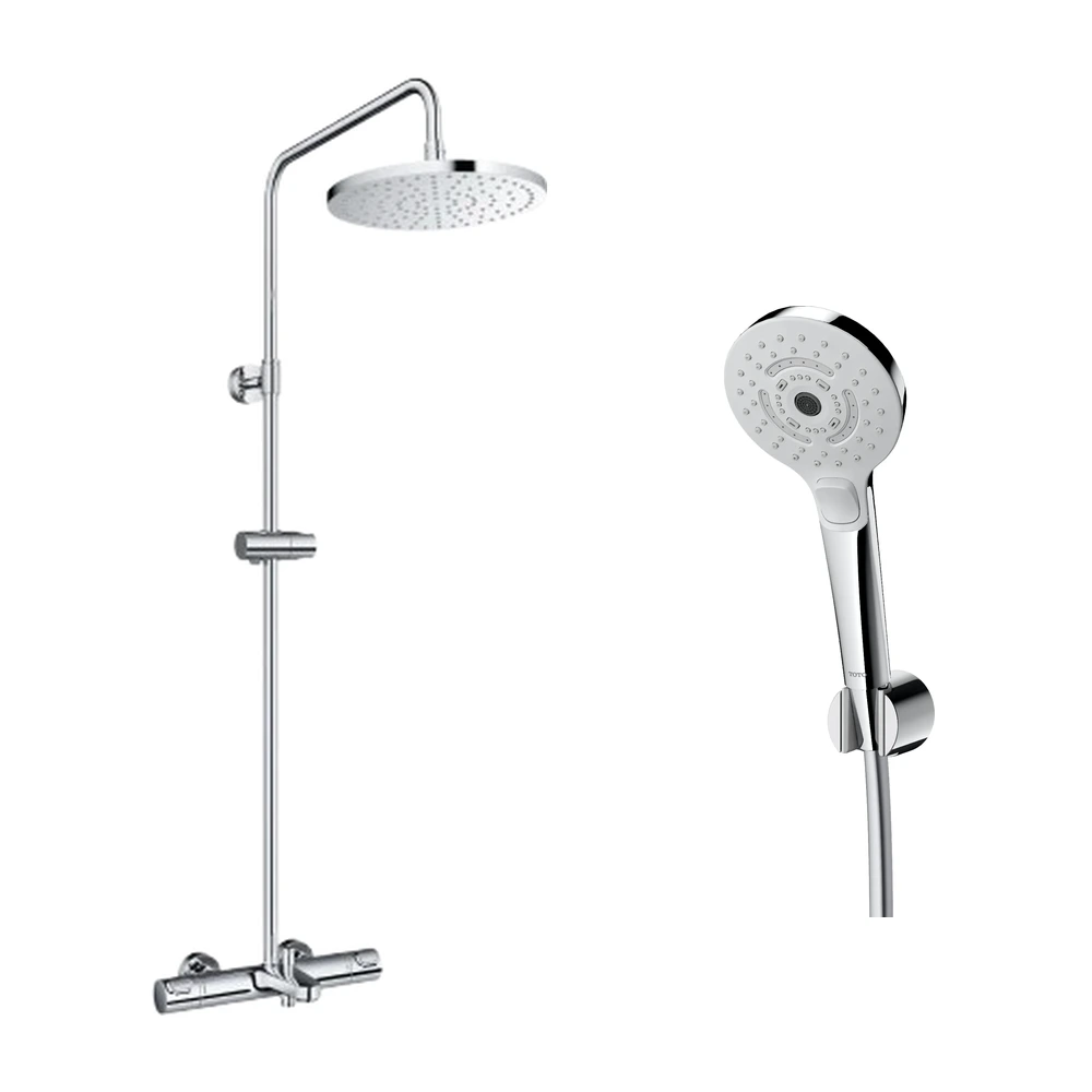 Bộ sen cây nhiệt độ kèm vòi xả bồn và bát sen tay 3 chế độ TOTO TBW11440V/TBW01035V