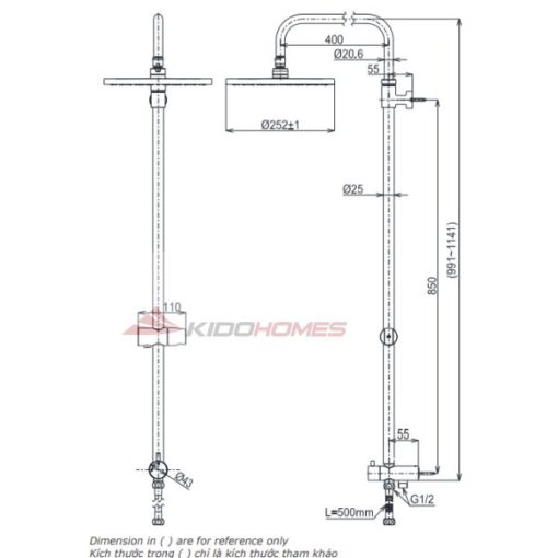 Bản vẽ kỹ thuật của thân sen cây TOTO TBW13020V