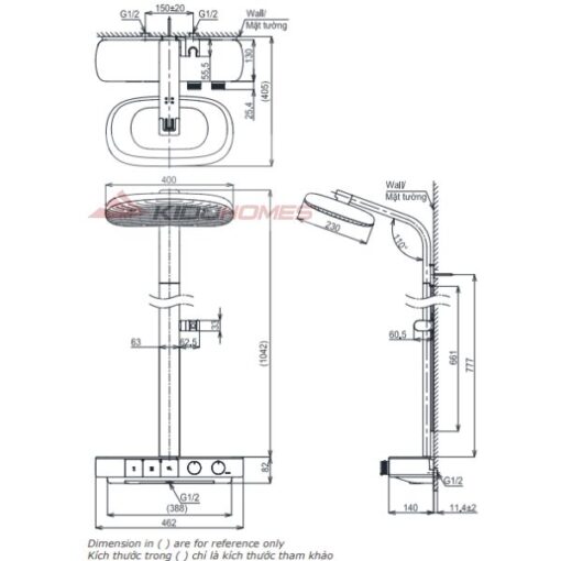 Bản vẽ kỹ thuật sen cây nhiệt độ TOTO TBW14SD0A – Dòng G