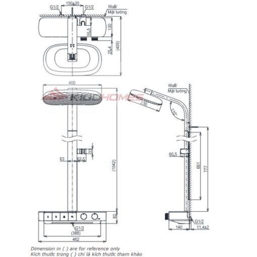 Bản vẽ kỹ thuật sen cây nhiệt độ TOTO TBW14UD0A dòng G