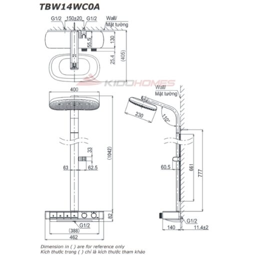 Bản vẽ kỹ thuật Sen cây nhiệt độ TOTO dòng G TBW14WC0A
