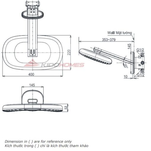 Bản vẽ kỹ thuật của bát sen gắn tường TOTO TBW15CB0A/TBN01002B dòng G