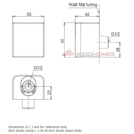 Bản vẽ kỹ thuật gác sen kèm cút nối tường TOTO TBW160N0A – Dòng G