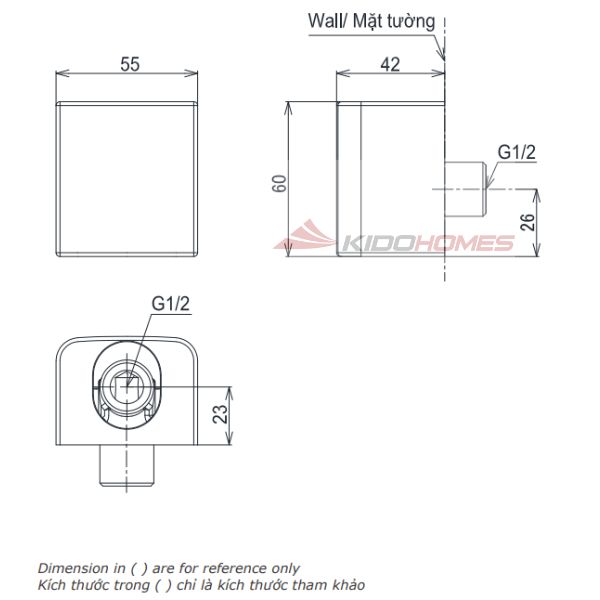 Bản vẽ kỹ thuật gác sen kèm cút nối tường TOTO TBW160N0A – Dòng G