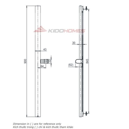 Bản vẽ kỹ thuật thanh trượt TOTO TBW160V0A dòng G