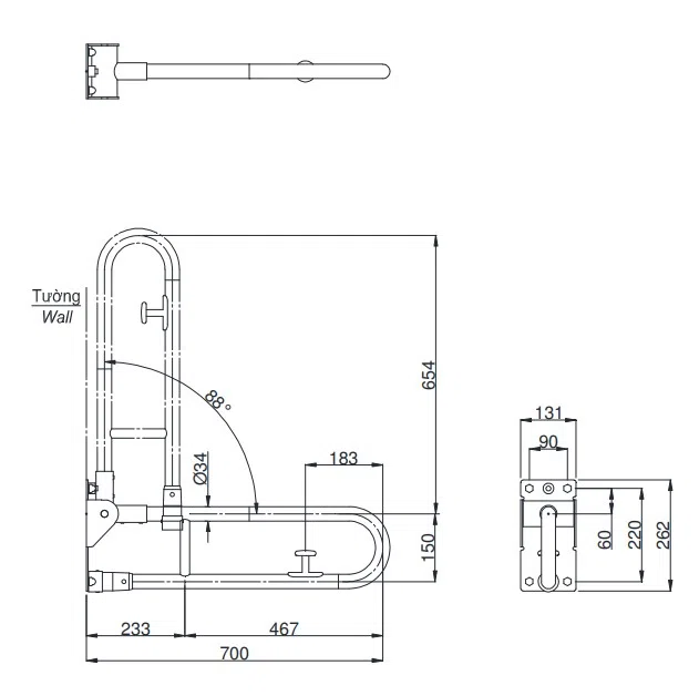 Thanh Tay Vịn TOTO T114HK7R#MLA/T110D17S