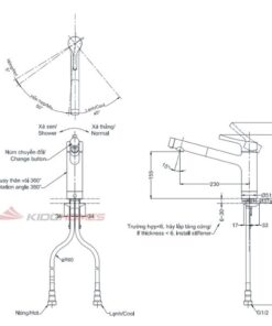 Bản vẽ kỹ thuật của vòi bếp nóng lạnh tks05304j