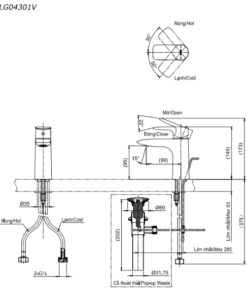 Bản vẽ kỹ thuật của vòi chậu nóng lạnh TOTO TLG04301B#BFG