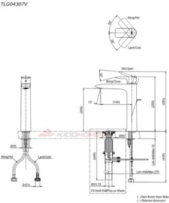 Bản vẽ kỹ thuật của vòi chậu nóng lạnh TOTO TLG04307B#MBL