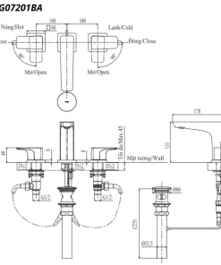 Bản vẽ kỹ thuật của vòi chậu nóng lạnh TOTO TLG07201BA