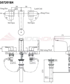 Bản vẽ kỹ thuật của vòi chậu nóng lạnh TOTO TLG07201BA#BFG