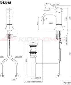 Bản vẽ kỹ thuật của vòi chậu nóng lạnh TOTO TLG08301B#BBR