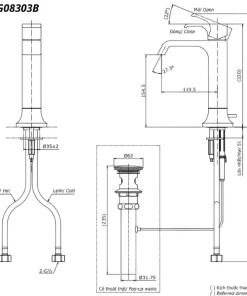 Bản vẽ kỹ thuật của vòi chậu nóng lạnh TOTO TLG08303B#BBR