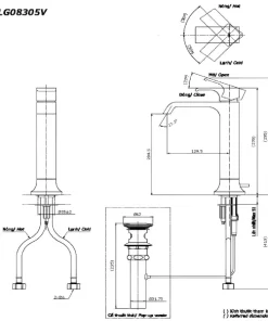 Bản vẽ kỹ thuật của vòi chậu nóng lạnh TOTO TLG08305B#BN