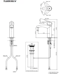 Bản vẽ kỹ thuật của vòi chậu nóng lạnh TOTO TLG09301B#PFG