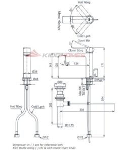 Bản vẽ kỹ thuật vòi chậu nóng lạnh TOTO TLG13301A dòng GT (dáng thấp)