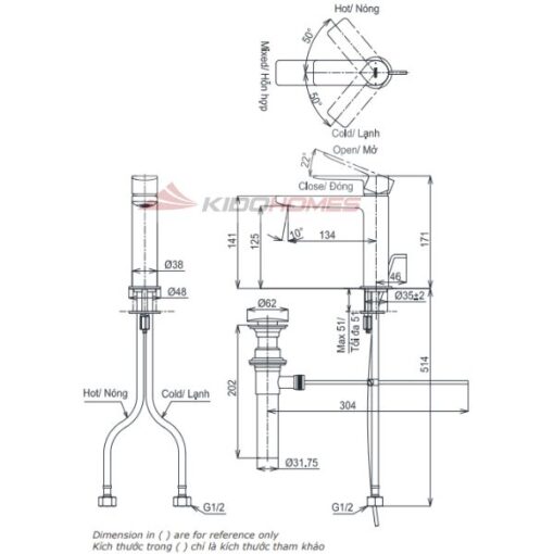 Bản vẽ kỹ thuật vòi chậu nóng lạnh TOTO TLG13301A dòng GT (dáng thấp)