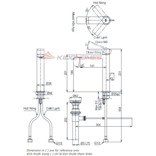 Bản vẽ kỹ thuật vòi chậu nóng lạnh TOTO TLG13303A dòng GT