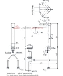 Bản vẽ kỹ thuật vòi chậu nóng lạnh TOTO TLG13305A dòng GT (dáng cao)