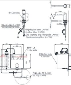 Bản vẽ kỹ thuật của vòi xịt xà phòng tự động TOTO TLK07001G