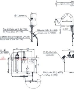 Bản vẽ kỹ thuật của vòi xịt xà phòng tự động TOTO TLK09001G 