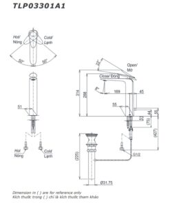 Bản vẽ kỹ thuật của vòi chậu nóng lạnh TOTO TLP03301A1#BGP