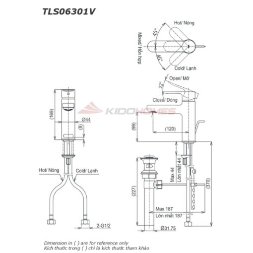 Bản vẽ kỹ thuật vòi chậu nóng lạnh TOTO TLS06301V