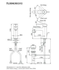 Bản vẽ kỹ thuật vòi chậu TOTO TLS06301V1