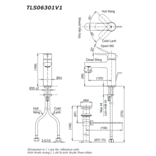Bản vẽ kỹ thuật vòi chậu TOTO TLS06301V1