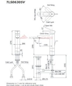 Bản vẽ kỹ thuật của vòi chậu TOTO TLS06305V