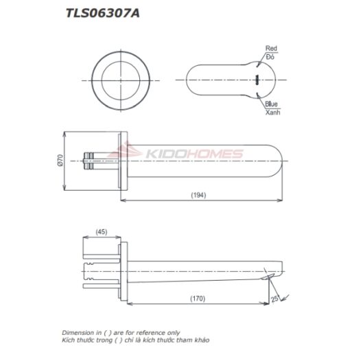 Bản vẽ kỹ thuật của vòi nóng lạnh âm tường TOTO TLS06307A/TLS01309B1