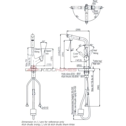 Bản vẽ kỹ thuật vòi chậu dây rút TOTO TLS083J0V