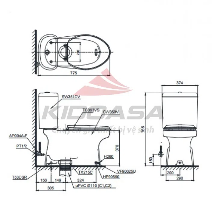 Bồn cầu 2 khối TOTO CS351DT3