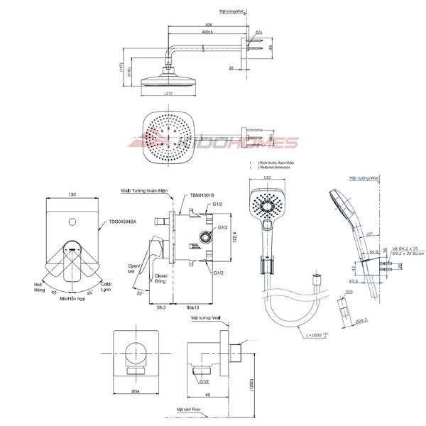 Bộ sen tắm cao cấp TOTO TBG04304BA/TBN01001B/TBW02003A/TBW02013B/TBW02006V