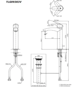Bản vẽ kỹ thuật của vòi chậu nóng lạnh TOTO TLG09303B#MBL