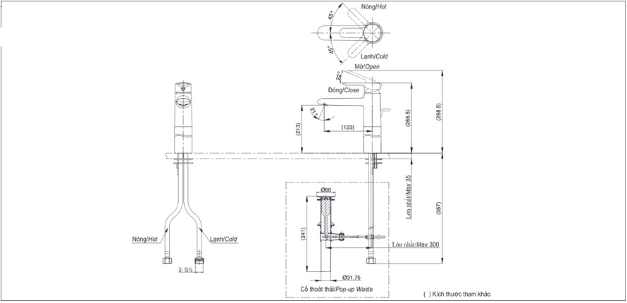 Bản vẽ kỹ thuật của vòi lavabo nóng lạnh TVLM112NS