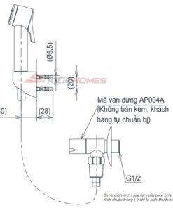 Bản vẽ kỹ thuật của vòi xịt vệ sinh TOTO TVCF202 chống xoắn
